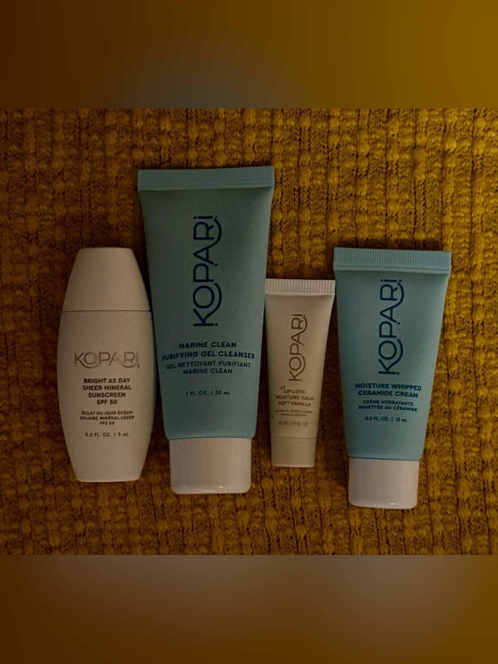 Kopari Travel Minis Set ~ Cleanser, Sunscreen, Ceramide Cream, & Lip Balm ~ NEW